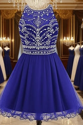 Royal Blue Homecoming Dresses , Tulle Beaded Party Dresses, Cute Party Dresses